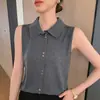 Nuevo Tejido de Punto sin Mangas para Mujer Primavera y Otoño, Chaleco Elegante Versátil con Cuello, Diseñado para Usar en Capas como una Camisa POLO