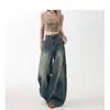 Jeans Scimitar Azules Retro Americanos de Talla Grande, Holgados y con Caída, para Mujer, Diseño de Cintura Alta, Pantalones de Pierna Ancha con Forma de Pera
