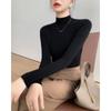 Suéter Delgado de Punto Negro Elegante de Cuello Alto para Otoño e Invierno para Mujer, Prenda Base para Capas, Top Estilo Occidental