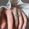 Anillo de Cristal Aguamarina Mate Plata Quebrada Anillo Abierto Estilo Simple para Mujer Anillo Elástico Elegante Nuevo Estilo