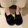 Pantuflas de piel de visón con estampado de leopardo, zapatos de mujer para exteriores sin cordones, cómodos y cálidos, forrados de polar, pantuflas de algodón peludas para mujer