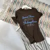 Camiseta de Manga Corta con Bordado de Letras Pesadas para Mujer, Verano Delgada Ajustada Suave Cuello Redondo Retro Americano Casual