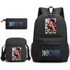 Mochila Escolar One Piece Luffy Transfronteiriça Mochila de Ombro Estojo de Lápis Bolsa de Lona de Três Peças Grande Capacidade Rei dos Piratas