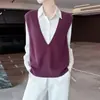 Chaleco sin mangas 100% lana pura para mujer, cuello en V pronunciado, chaleco de capas, nuevo estilo otoño e invierno, top pullover cómodo y suave