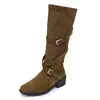 Botas altas de nuevo estilo, tacón grueso, otoño e invierno, botas de tacón grueso, botas de plataforma, botas largas con correa cruzada, botas altas para mujer, botas de ciclismo