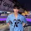 Fecha de Isla Verano Cuello Cubano Estampada Vacaciones Casual Holgada Hawaiana Perezosa Azul Manga Corta