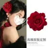 Grampo de Cabelo Flor Rosa Vermelha Feminino 2025 Novo Elegante de Alta Qualidade Flor de Cabeça Grampo Lateral Clipe Grande de Flor Acessório de Cabeça