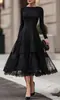 Vestido de Malla de Empalme de Manga Larga Estilo Francés Hepburn de Cuello Redondo para Mujer, Nuevo para Otoño/Invierno 2026