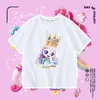 Nova camiseta de verão com manga curta de desenho animado anime para meninas 2025 nova estilosa gola redonda top de algodão para bebês meninas moderno 7