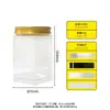 Pote hexagonal de plástico PET transparente com 72 dentes e tampa preta, 420ml, pote selado de boca larga para doces, produtos secos, chá de ervas e lanches