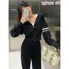 Principios de la Primavera 2024 Nuevo Traje Deportivo Casual Moda Femenina Suelto Reductor de Edad Sudadera Waffly Traje de Dos Piezas Mujer