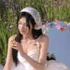 Lenço Triângulo de Renda Branca Lenço de Cabeça com Flores Faixa de Cabelo Feminina Lenço de Seda Retro Francês Fita