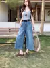 Foto Real de Jeans Cropped de Cintura Alta Wide Leg Estilo Americano para Mulheres, Nova Coleção Primavera 2026 Calças Retas Largas Lavadas Vintage
