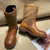Botas Martin Vaqueras Vintage de Cuero Genuino en Bloques de Color para Mujer, Nuevas Otoño 2026 Botas de Media Caña Europeas y Americanas con Tacón Grueso, Botas Vaqueras de Tacón Grueso