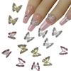 Brocas para uñas con forma de mariposa hueca de aleación con explosiones transfronterizas, venta al por mayor, con diamantes tridimensionales, adornos para uñas de metal dorado y plateado.