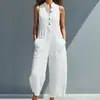 Conjunto casual de dos piezas europeo y americano para mujer: top sin mangas holgado y pantalones de pierna ancha de cintura alta con un estilo relajado, color liso y textura arrugada
