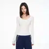 Camiseta de Manga Larga de Lyocell para Mujer, Top Ajustado, Diseño de Primavera y Otoño, Versátil Top de Manga Larga con Cuello en V para un Aspecto Adelgazante