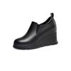 Tacón de Cuña Tacones Altos de 9cm Zapatos de Punta Redonda de Cuero Genuino Nuevos para Primavera y Otoño 2025 Zapatos Pequeños con Altura Interior Realzada de Boca Profunda