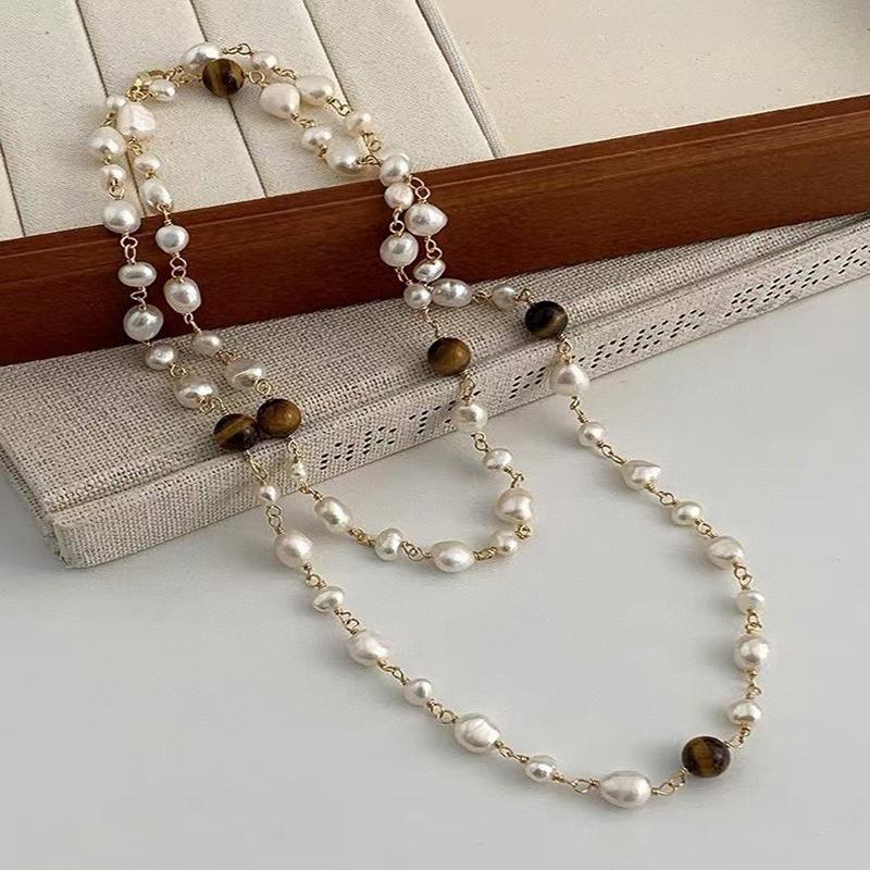 可调节天然淡水珍珠项链秋冬女法式复古轻奢高级感毛衣