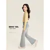Pantalones para niñas Amybaby, nuevo estilo otoño 2026, elegantes y adelgazantes, jeans acampanados de cintura alta adornados con pedrería