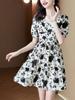 Vestido Floral de Chifón con Pintura de Tinta para Mujer Verano Petite Mamá Falda Corta para Cubrir el Vientre y Look Adelgazante Falda