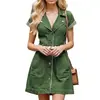 Saia Jeans Midi de Primavera e Verão Europeia e Americana, Cardigã Aliexpress, Saia Evasê de Manga Curta, Saia com Zíper e Múltiplos Bolsos Wish Amazon