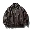 Ru e Meng Marca Japonesa Retro Simples Tendência Jaqueta de Couro com Lapela PU Masculina Outono Solta Casual Versátil Motociclista Malandro Cool Peça de Exterior