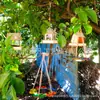Alimentador de pájaros de madera de Amazon Alimentador de agua de alimentación Alimentación exterior Flores pintadas DIY Juguetes para niños