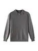 Suéter de malha polo com meio zíper para outono e inverno, com textura canelada vertical, pulôver de manga comprida, blusa masculina