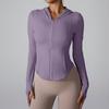 Chaqueta Deportiva Europea y Americana Transfronteriza Nueva de Manga Larga con Capucha para Correr Fitness Ropa con Cremallera Chaqueta Larga de Yoga