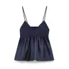 Moda Europeia e Americana 2023 Novo Decote V Bainha Evasê Costura Tricô Alça Top SS33-63220