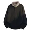 Suéter Cálido con Cuello Chal con Diseño de Cuadros Falso de Dos Piezas, Nuevo Invierno 2025 para Hombre, Jersey de Punto Holgado y Casual