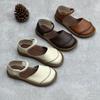 Sandalias Vintage Hechas a Mano de Cuero Genuino Verano 2025 Estilo Artístico Mori Punta Cerrada Hebilla Plana Piel de Vaca Suave Sandalias para Mujer
