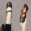 Sapatos Mary Jane de bico quadrado para mulheres, novo modelo outono 2026, sapatos de salto grosso baixo de uma tira, sapatos de pele de carneiro fofos para o trabalho