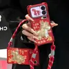 Capa Dourada de Pônei de Ano Novo Adequada para Capa de Celular Apple 17 Iphone16 Edição de Ano Novo Vivox300 Capa com Cordão de Quatro Cantos