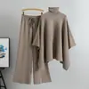 Amazon Transfronterizo Moda Suelta Elegante Traje de Mujer Otoño e Invierno Cuello Alto Capa Suéter de Punto Pantalones de Pierna Ancha Conjunto de Dos Piezas