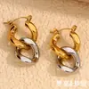 Moda Europea y Americana Simple Nicho Combinan con Todo Personalizados Pendientes Explosivos Acero Inoxidable Chapado en Oro de 18K Pendientes de Cadena de Doble Color para Mujer