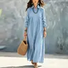 Nuevo Vestido Largo de Color Sólido Estilo Camisa para Primavera y Otoño, Moda Femenina Europea y Americana, Corte Holgado, Cuello Abotonado, Vestido Casual de Manga Larga