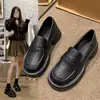 Mocasines de plataforma con punta redonda para mujer, estilo preppy, negros, de piel JK, combinables, estilo británico, 2023, sin cordones.