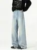 Jeans limpios y bien ajustados con estampado de rayo para hombre, pantalones anchos azules holgados estilo americano de otoño, pantalones de pierna recta ajustados