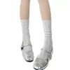 Calcetines de mujer primavera y verano delgados de malla a rayas calcetines de felpa jk calcetines de tubo de malla Lolita transpirables de encaje hasta la pantorrilla
