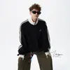 Jaqueta com zíper e gola alta texturizada bordada estilo americano para homens, marca da moda da primavera, casaco solto com blocos de cor listrados para casal