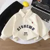 Q10 Camisa Polo Infantil Otoño Niños Guapos Niños Cuello Solapa Sudadera de Manga Larga Estampado de Letras Suelta Sudadera Superior