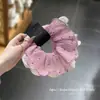 Goma para el pelo plisada de lunares florales morados estilo coreano, elegante, de doble capa, artística, versátil, con un toque de alta gama