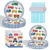 Coche Tema Vehículo de Ingeniería Decoración Fiesta Coche Vaso de Papel Desechable Plato Accesorios Decoración Cumpleaños Niños