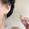 Pendientes de anillo liso exagerado con aguja de plata S925 de estilo europeo y americano para mujer, pendientes de temperamento simple Joker de lujo ligero de alta gama, venta al por mayor