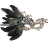 Máscara de mascarada con plumas de pavo real, pedrería, encaje bicolor, diseño de cisne para Halloween, Carnaval y fiestas de disfraces