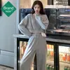 Comercio exterior Otoño Nuevo traje deportivo con cordón para mujer, top corto de manga larga, pantalones de cintura alta, conjunto casual de dos piezas, moda para mujer