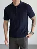 Camisa Polo de Lino Tencel Calibre 16 para Hombre, Top Delgado Transpirable de Manga Corta con Cuello Campana para Verano, Camiseta de Manga Corta Tejida Estilo Old Money