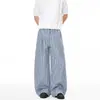 Pantalones Casuales de Verano Lktm para Hombre Estilo Retro Americano Azules a Cuadros Plisados Unisex Relajados Sueltos de Pierna Ancha
